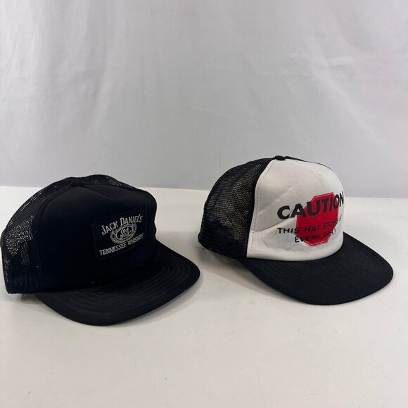 Novelty Snapback Hats Jack Daniels Stops At Every Bar Cap Mesh Back Lot of 2 Vtg - Picture 3 of 14